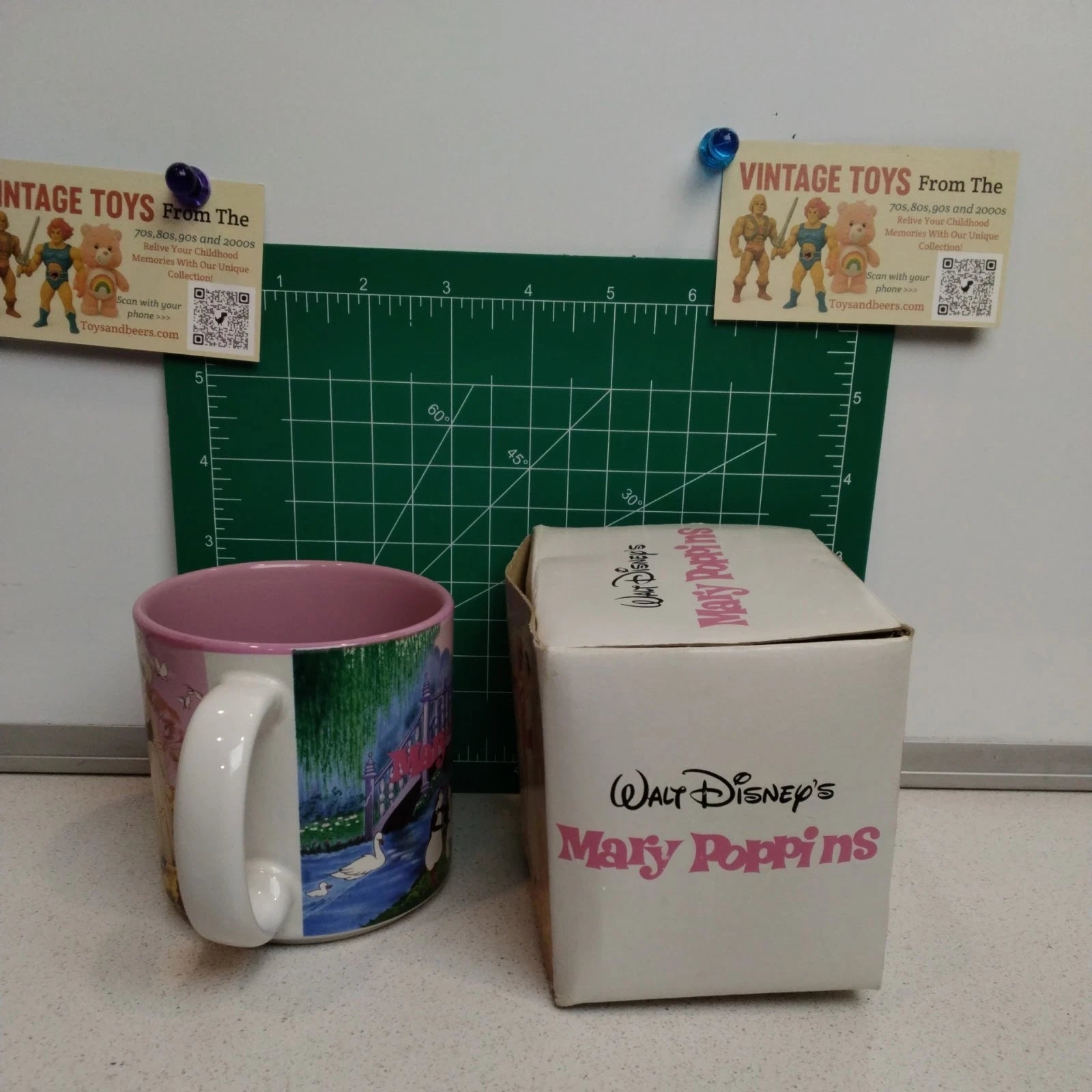 Vintage 90s Walt Disney Mary Poppins Coffee Mug pink inside- Made In Japan