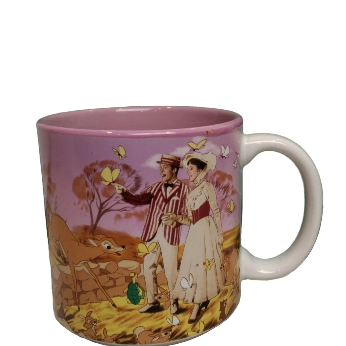 Vintage 90s Walt Disney Mary Poppins Coffee Mug pink inside- Made In Japan