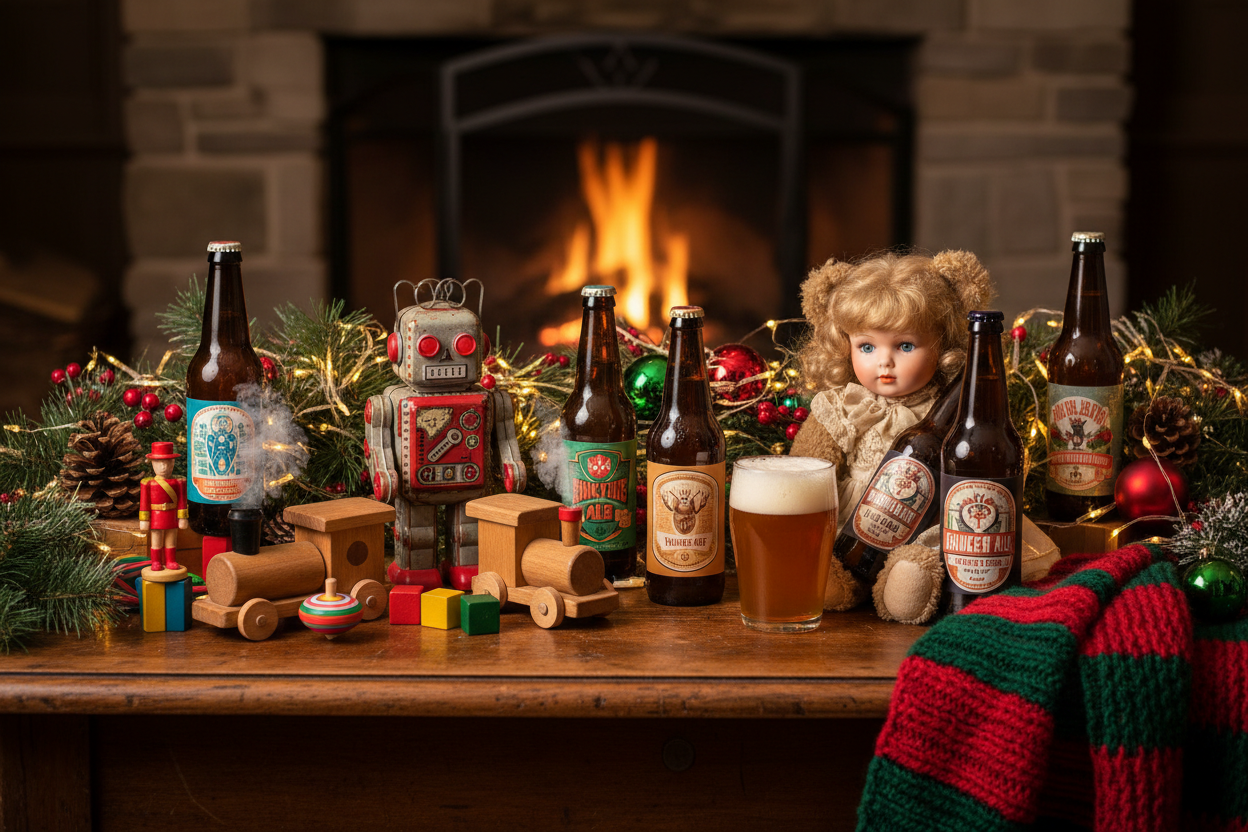 vintage toys and beers in vhrismas